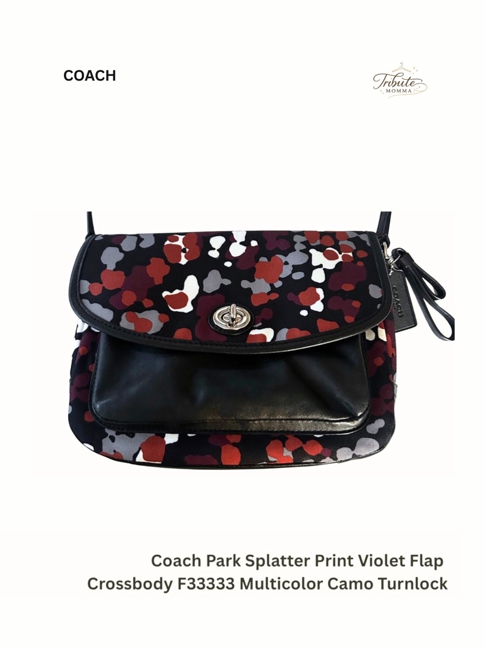 Coach Park Splatter Print Violet Flap Crossbody F33333 Multicolor Camo Turnlock